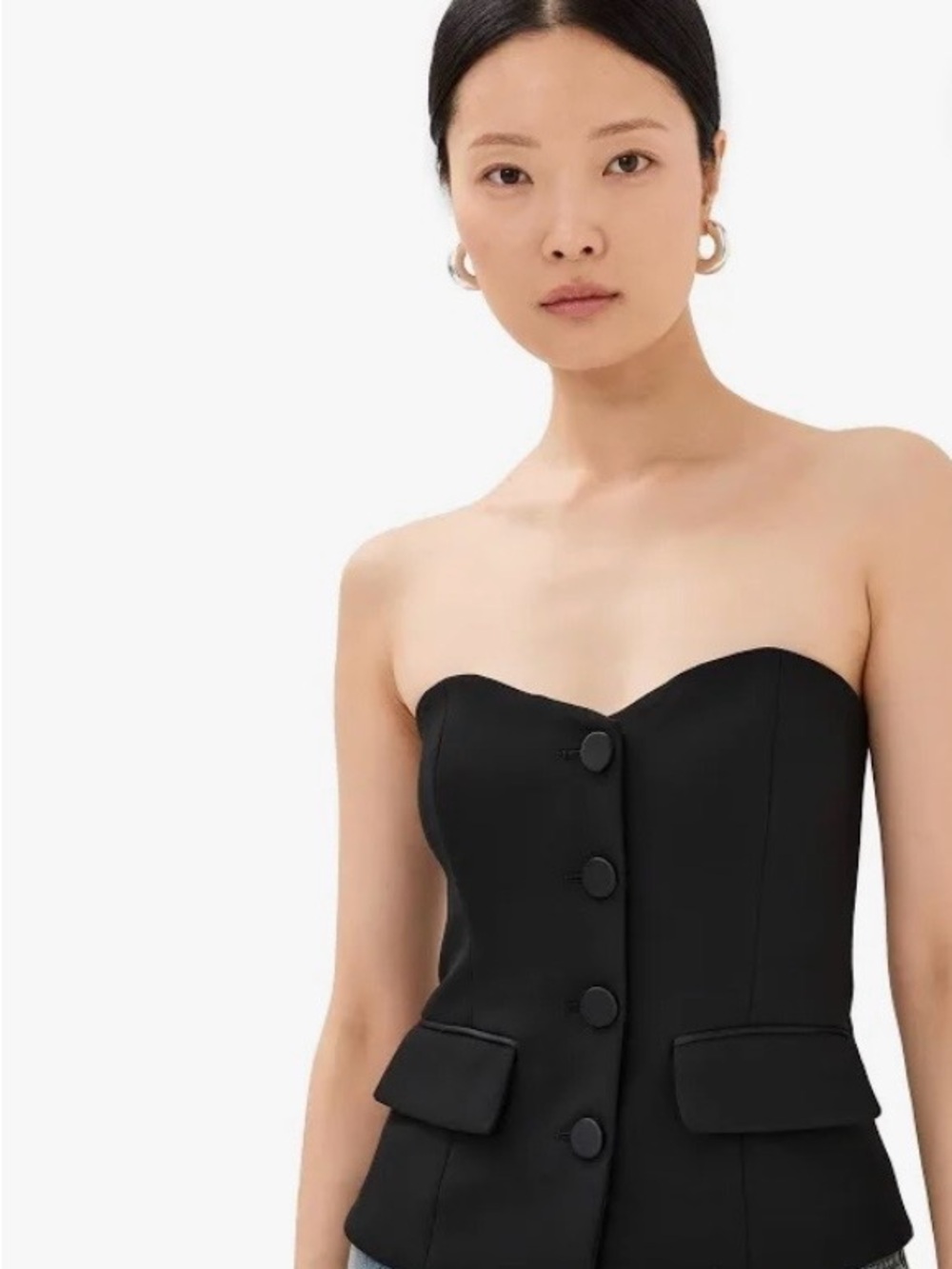 Veronica Beard Arlette Strapless Bustier Top Black Small